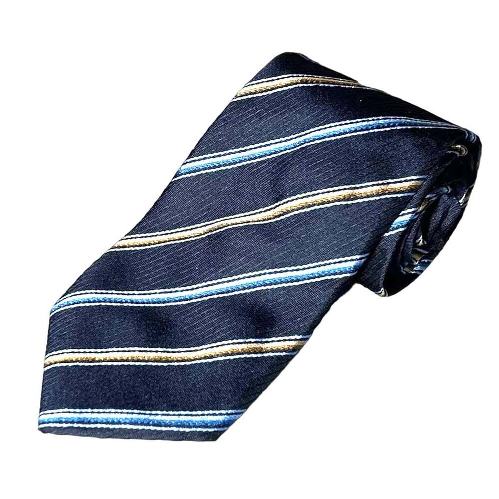 Canali silk navy blue silver gold light blue men’s striped tie business classic